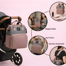 Mochila Pañalera Multifuncional Para Bebé Con Cuna Portátil +mosquitera. Bolso con Cambiador, Puerto USB y Bolsillos Térmicos. Morral Color rosado.
