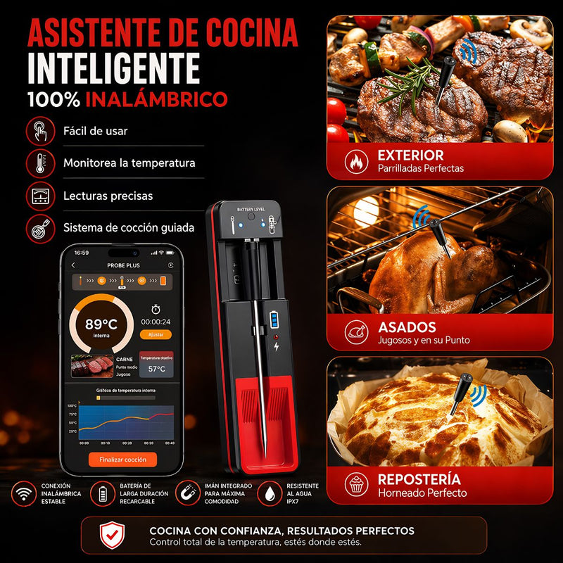 Termómetro Bluetooth para Carnes y Parrillas con Monitoreo en Tiempo Real. Con App. Ideal Para Asados