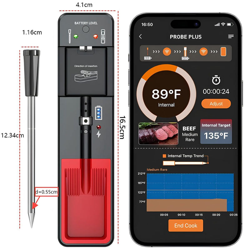 Termómetro Bluetooth para Carnes y Parrillas con Monitoreo en Tiempo Real. Con App. Ideal Para Asados