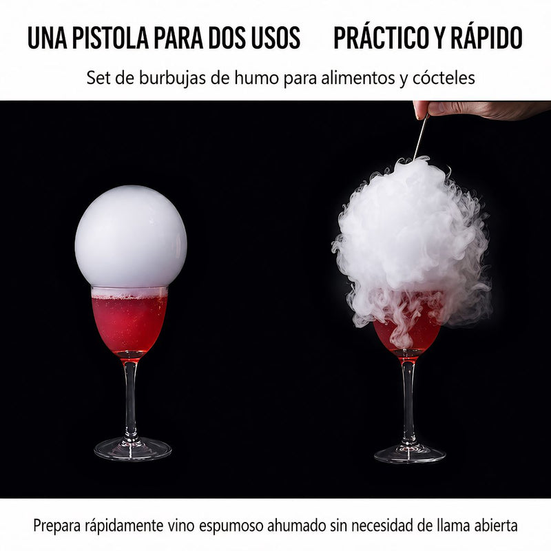 Pistola para Burbujas de Humo para Cocteles. Kit Ahumador Portátil Recargable. Set Ideal para Cocina Molecular, Bebidas y Gastronomía Creativa.