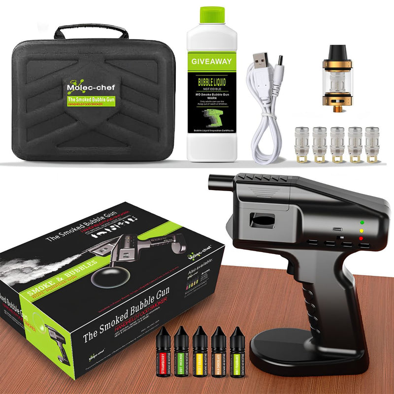Pistola para Burbujas de Humo para Cocteles. Kit Ahumador Portátil Recargable. Set Ideal para Cocina Molecular, Bebidas y Gastronomía Creativa.