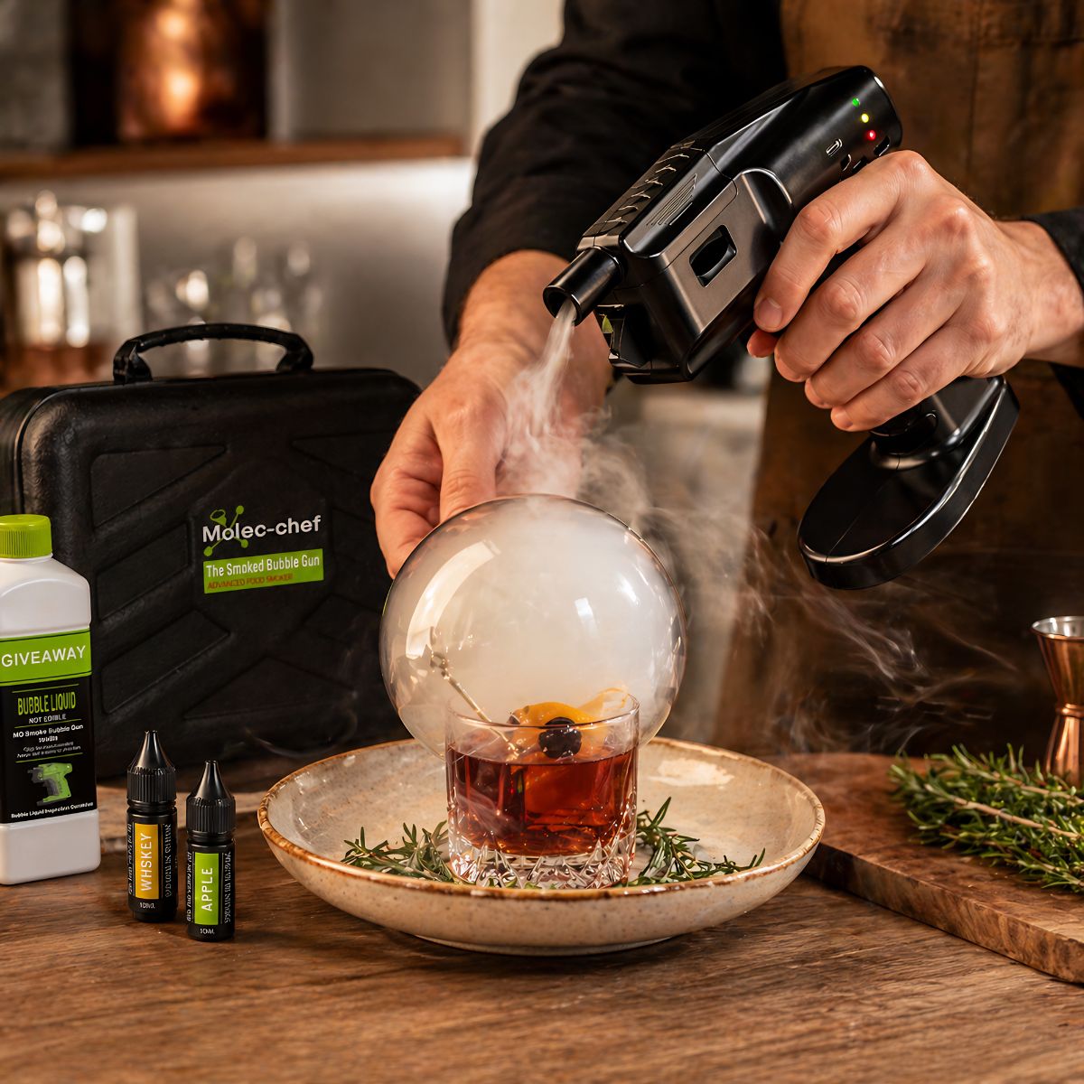 Pistola para Burbujas de Humo para Cocteles. Kit Ahumador Portátil Recargable. Set Ideal para Cocina Molecular, Bebidas y Gastronomía Creativa.