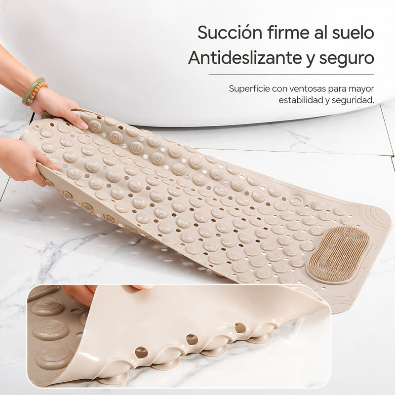 Alfombra De Ducha Antideslizante Beige 60x90 cm Con Cepillo De Pies Integrado. Tapete De Baño Con Ventosas de Secado Rápido.
