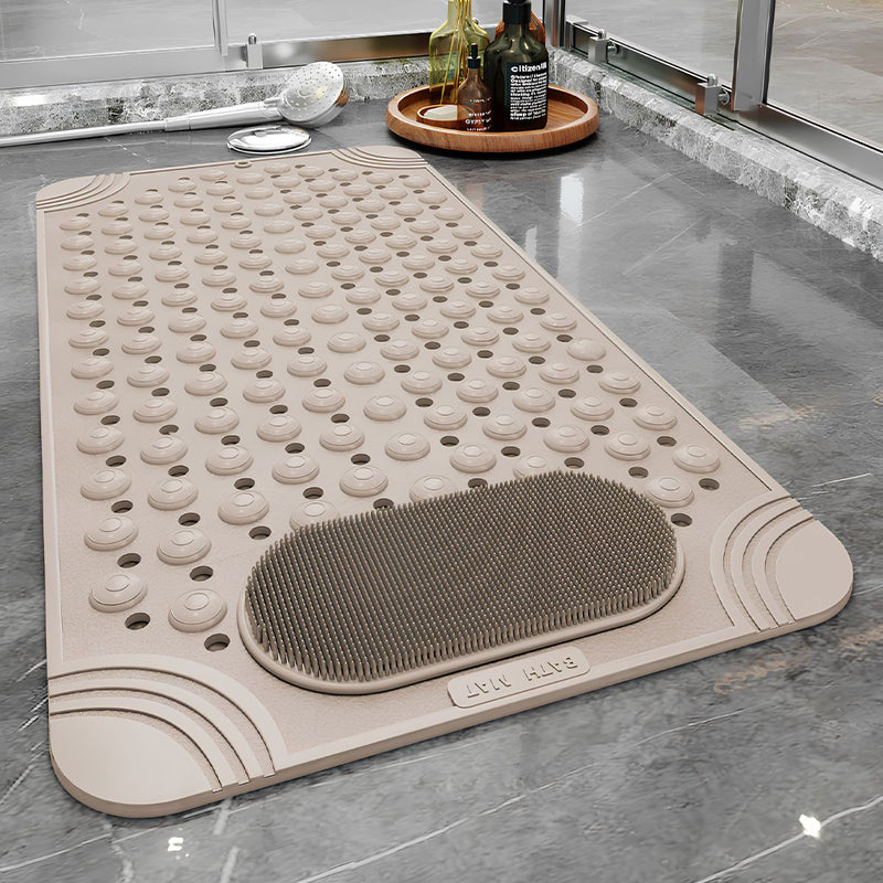 Alfombra De Ducha Antideslizante Beige 60x90 cm Con Cepillo De Pies Integrado. Tapete De Baño Con Ventosas de Secado Rápido.