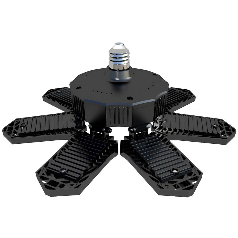 Lámpara LED Plegable Tipo Aspa para Techo E26/E27 6500K. Foco Luz Ajustable de Alta Potencia para Garaje, Taller y Almacén (230x230x92mm). 85-265V