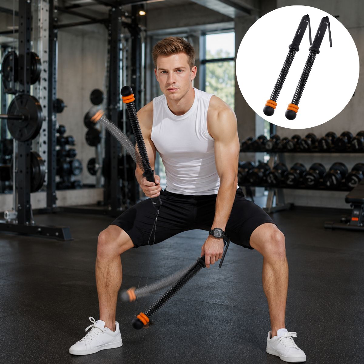Cuerda de Entrenamiento con Resistencia por Resorte Tipo Battle Rope para Fitness y Fuerza (43cm). Fuerza, Cardio. Color negro (par).