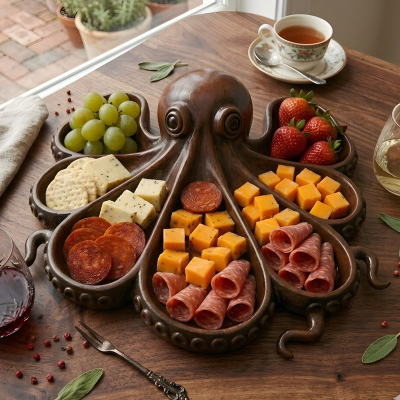 Bandeja De Charcutería Con Diseño De Pulpo. Plato Dividido Para Snacks. Organizador De Aperitivos Decorativo (30.5x28.5cm).