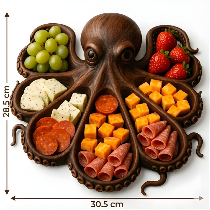 Bandeja De Charcutería Con Diseño De Pulpo. Plato Dividido Para Snacks. Organizador De Aperitivos Decorativo (30.5x28.5cm).