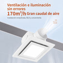 Extractor de aire para Baño con LED 12” Cuadrado con 3 Tonos de Luz y Ventilador Integrado 296m³/h. Panel Extractor para Techo. Color Blanco