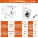 Extractor de aire para Baño con LED 12” Cuadrado con 3 Tonos de Luz y Ventilador Integrado 296m³/h. Panel Extractor para Techo. Color Blanco