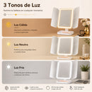 Espejo Maquillaje LED Táctil con 3 Tonos de Luz y Aumento 2X/3X  Giratorio 270°. Espejo Cosmético Recargable USBC para Tocador Vanity y Beauty Room (30x16cm) Blanco
