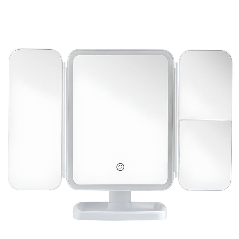 Espejo Maquillaje LED Táctil con 3 Tonos de Luz y Aumento 2X/3X  Giratorio 270°. Espejo Cosmético Recargable USBC para Tocador Vanity y Beauty Room (30x16cm) Blanco
