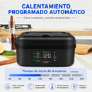 Lonchera lunch box térmica eléctrica recargable con temporizador y control de temperatura. Bandeja de acero. Negra