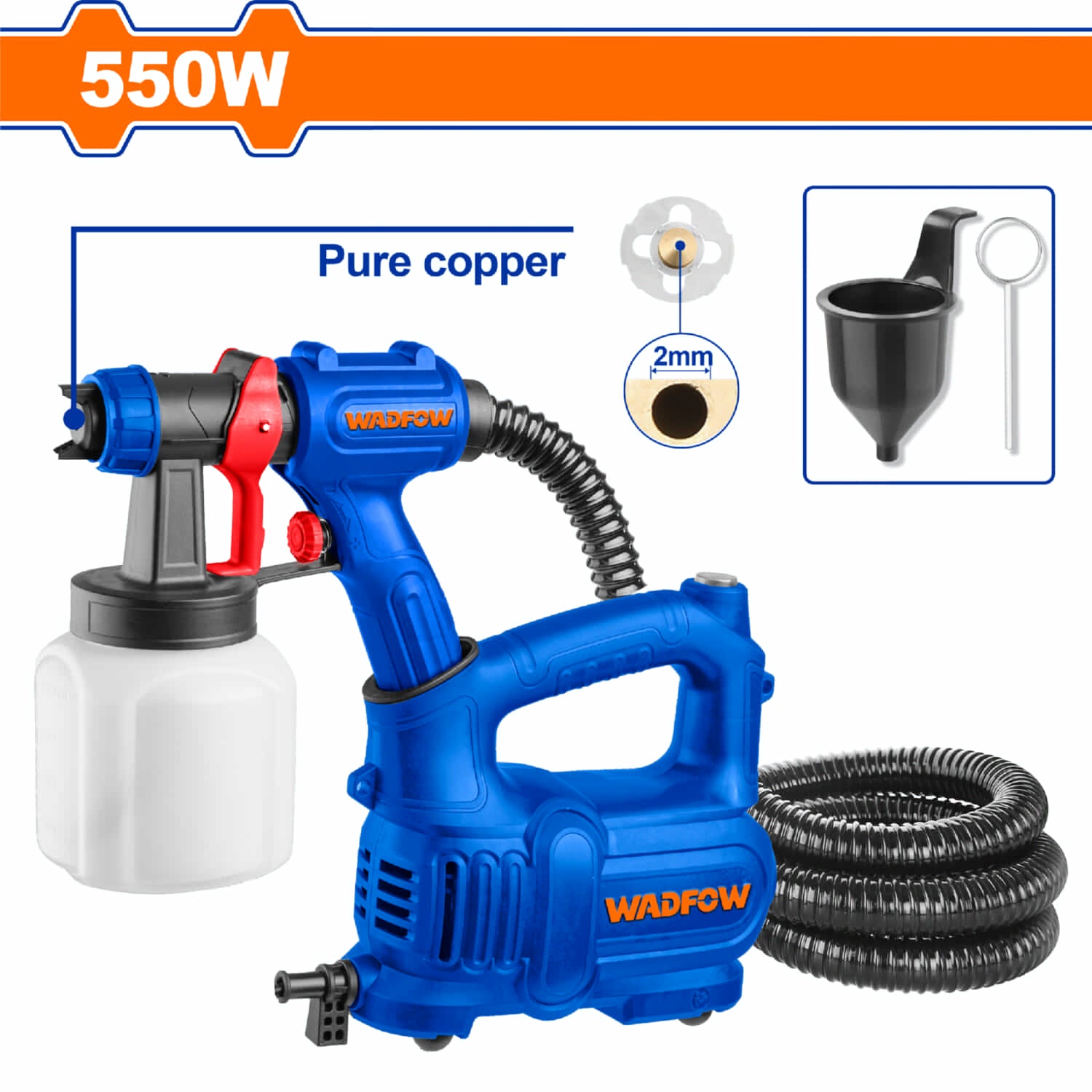 Pistola pintura rociadora, Voltaje 110-120V~50/60Hz, Potencia de entrada: 550W, Presión pulver.: 0.1-0.2 Bar. Flujo máximo: 980ml/min Incluye accesorios. Pistola para pintar.