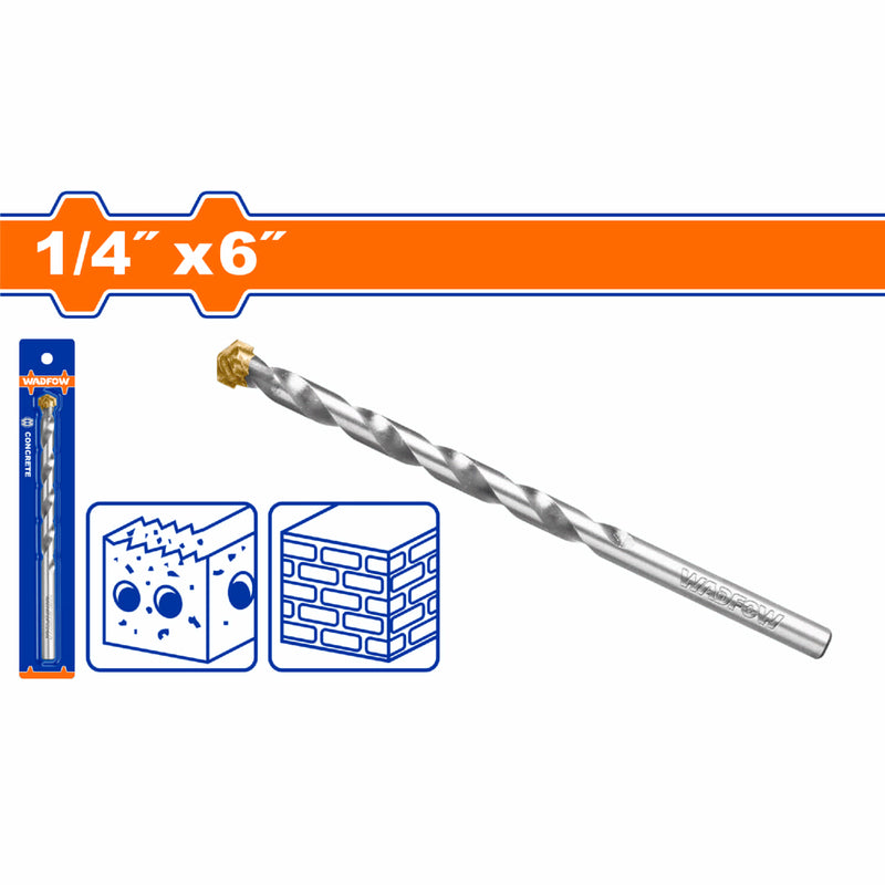 Broca de Concreto 1/4“ x 6”. Punta TCT alta calidad. Vástago cilíndrico. Superficie Arenada.