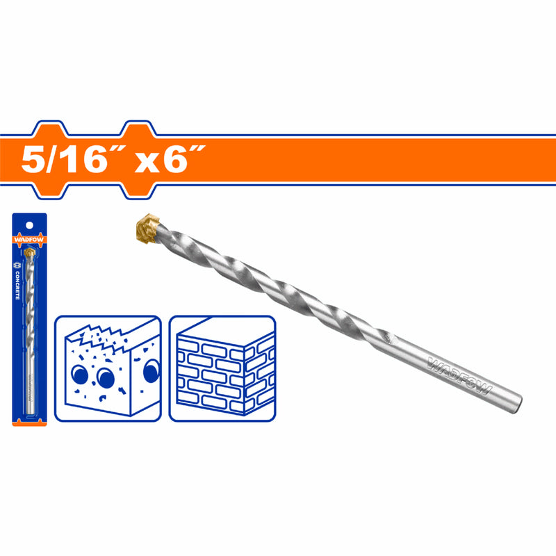 Broca de Concreto 5/16“ x 6". Punta TCT alta calidad. Vástago cilíndrico. Superficie Arenada.