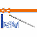 Broca de Concreto 1/2" x 6" Punta TCT alta calidad. Vástago cilíndrico. Superficie Arenada.