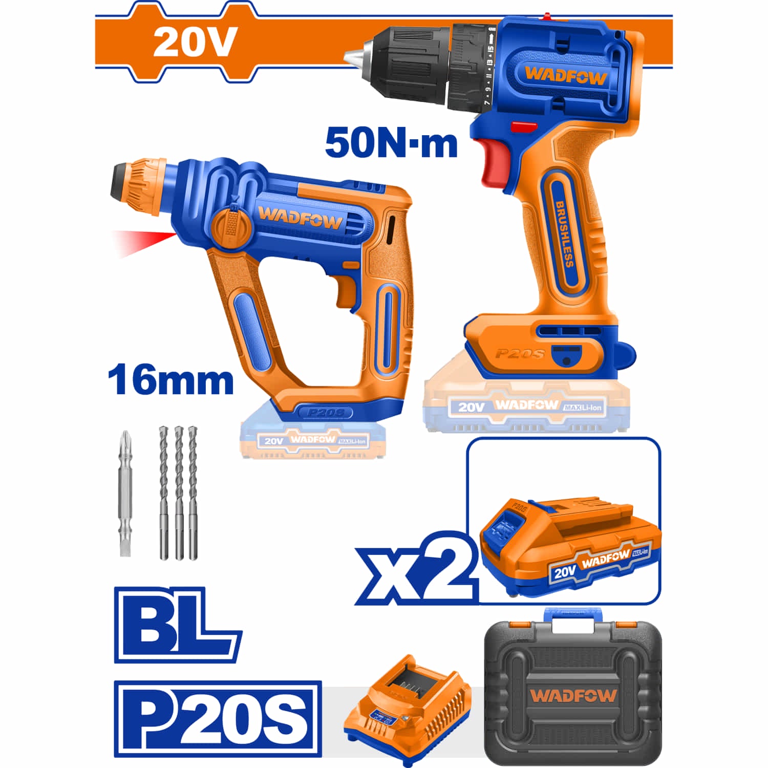 Combo Kit Combinado Inalámbrico de 2 piezas 20V 1 Taladro inalámbrico sin escobillas(UWCDP5521) 1 Martillo rotativo inalámbrico (WLM1516) POCAS UNIDADES DISPONIBLES