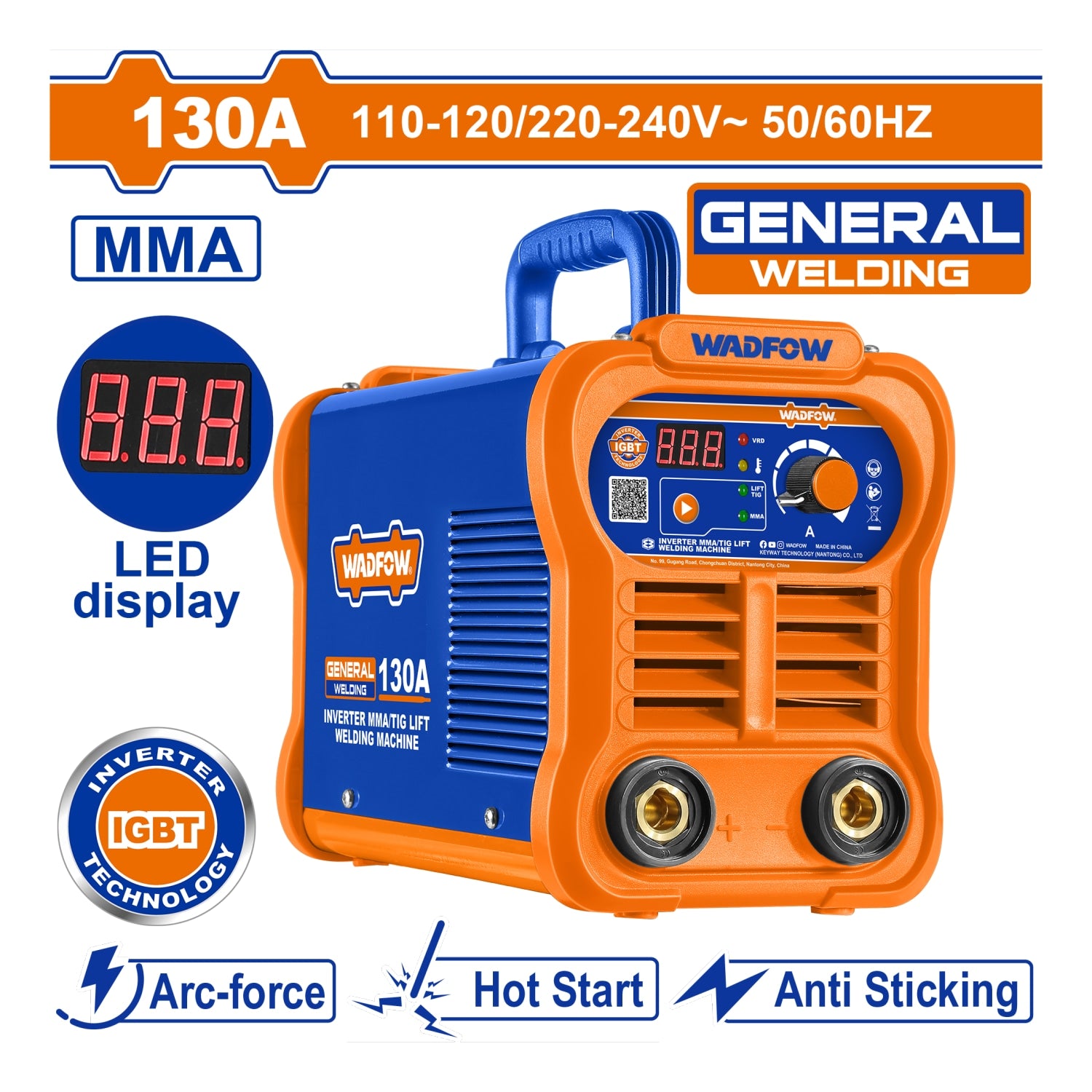 Máquina de Soldar Inverter 130A Modelo Medium Duty 45% Ciclo de Trabajo 110-120V / 220-240V MMA / TIG Lift.