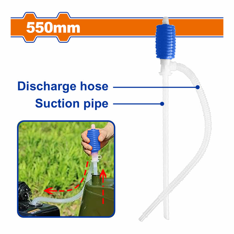Bomba de sifón agua manual de plástico 550mm Material: PE. Se utiliza para transferir combustible, una forma sencilla de transferir líquidos rápidamente. Bomba de transferencia de líquidos.