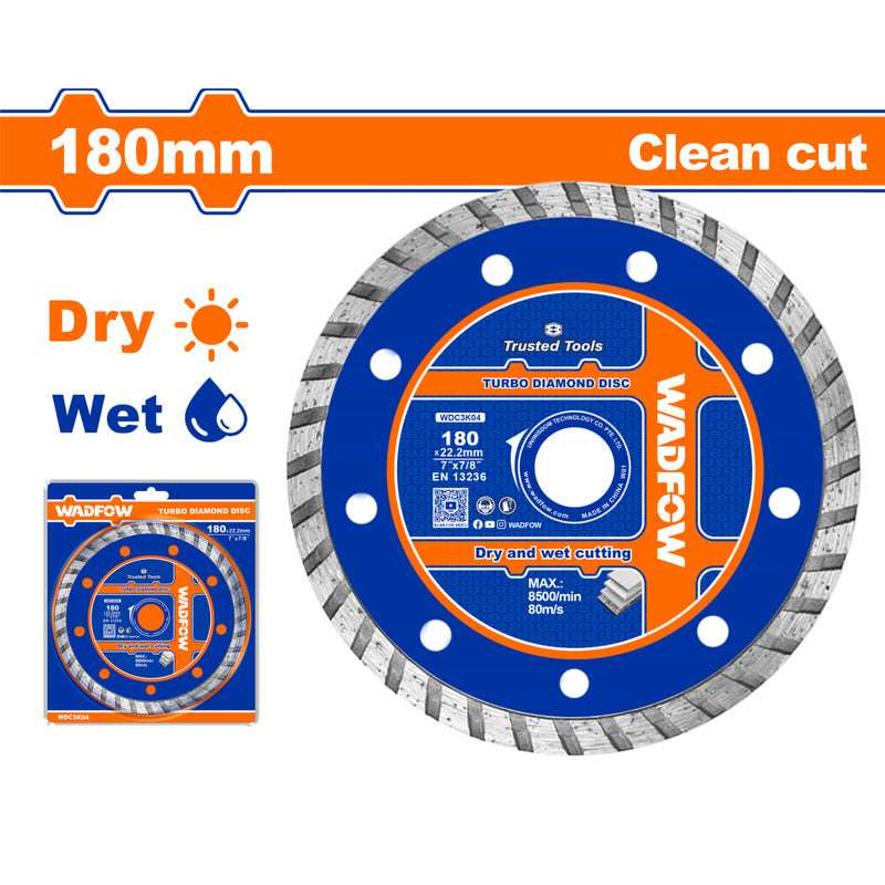 Disco Diamantado Turbo para Concreto 180mm. Corte limpio. Húmedo y Seco.