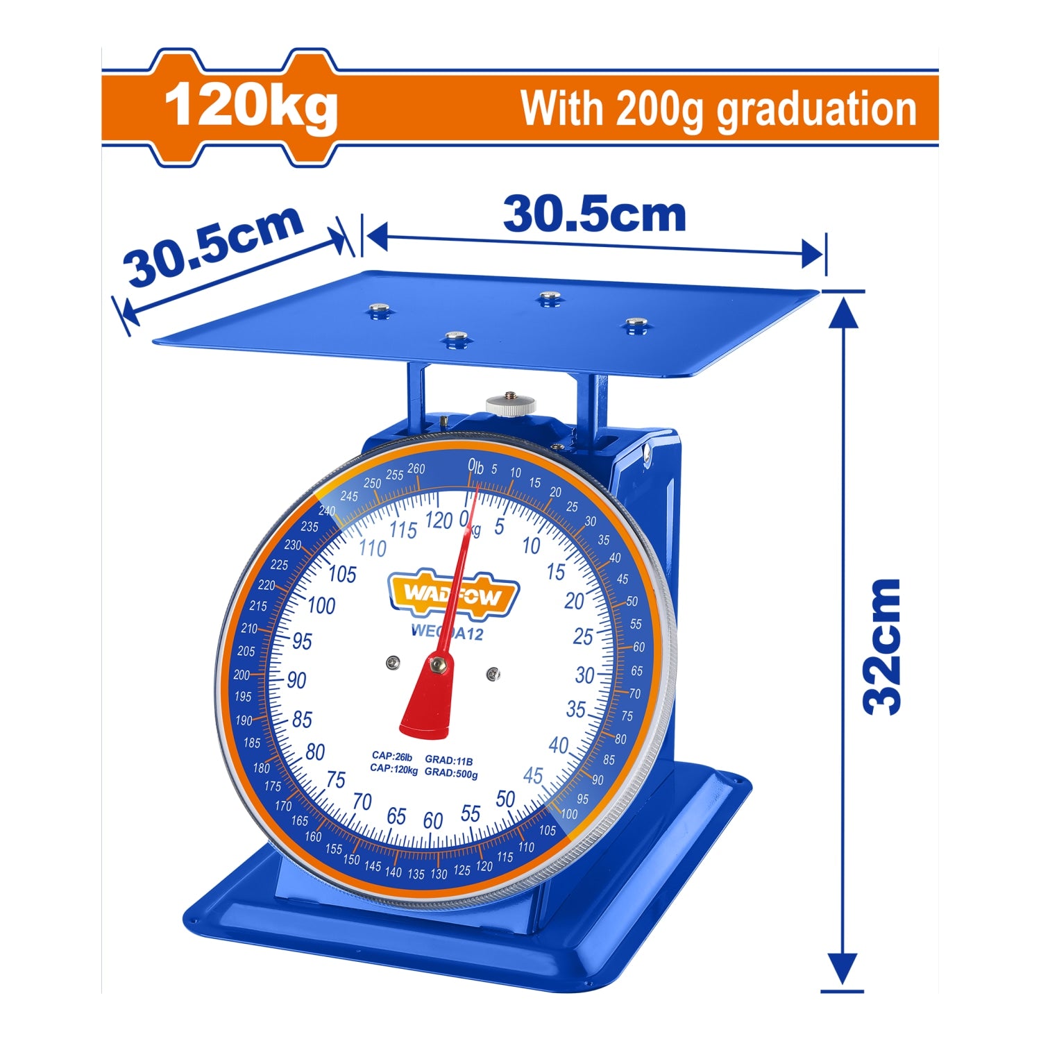 Báscula de Resorte para Pesar 120 kg. Graduación 200 g. Pantalla Tipo Placa de Dial. Balanza de Aguja. Pesa con Plataforma Plana.