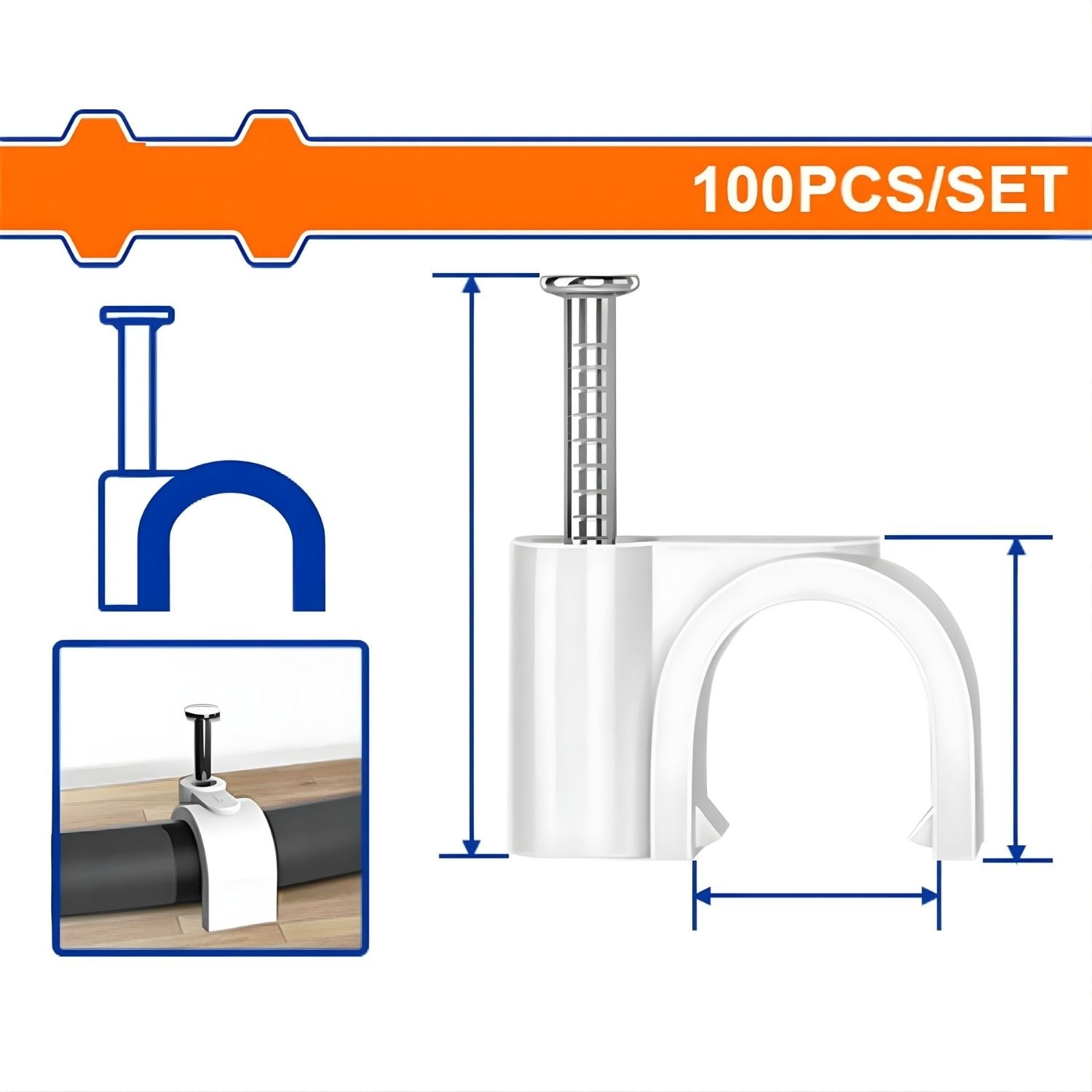 Grapas para cable coaxial. Blanco. Set  100 piezas. Protege la cubierta del cable. Tornillos rosca
