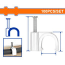 Grapas para cable coaxial. Blanco. Set  100 piezas. Protege la cubierta del cable. Tornillos rosca