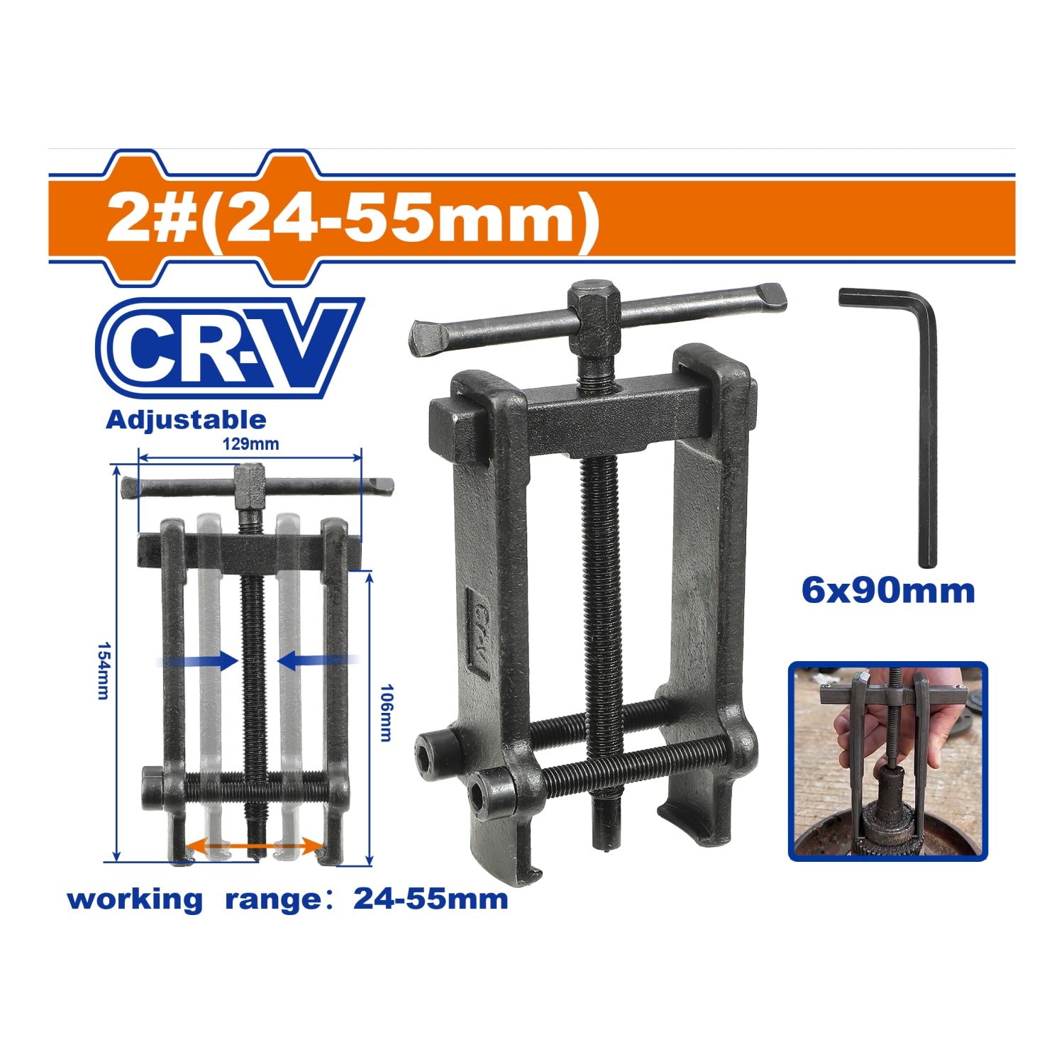 Extractor de Rodamientos 2# (24–55 mm). Acero Cr-V. Fuerza 9.1 kN