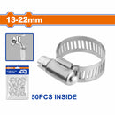 Abrazadera sinfín de acero inoxidable 201ss. Rango de 13-22mm. Ancho: 8mm.  (50 piezas)