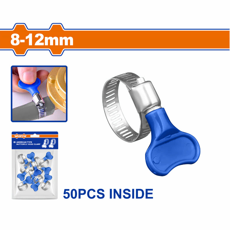 (50 piezas) Abrazaderas de metal giro fácil de acero inoxidable 201ss. Rango de 8-12mm. Ancho: 8mm.