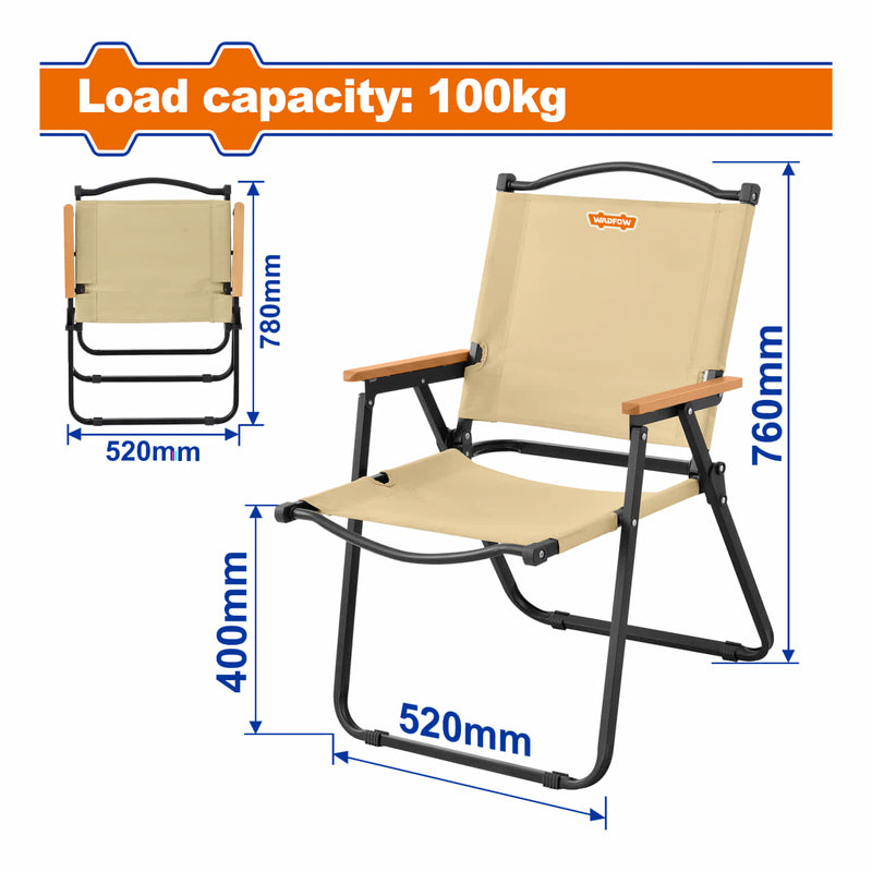 Sillas de exteriores plegables. 100kg Acero+600D tela Oxford. Tamaño extendido: 520x475x780mm. Tamaño plegado: 730x530x80mm. Diseño compacto.