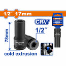 Dado Socket de impacto 1/2" 17mm. Material Cr-V L: 78 mm. Extrusión en Frío. Tratamiento térmico.