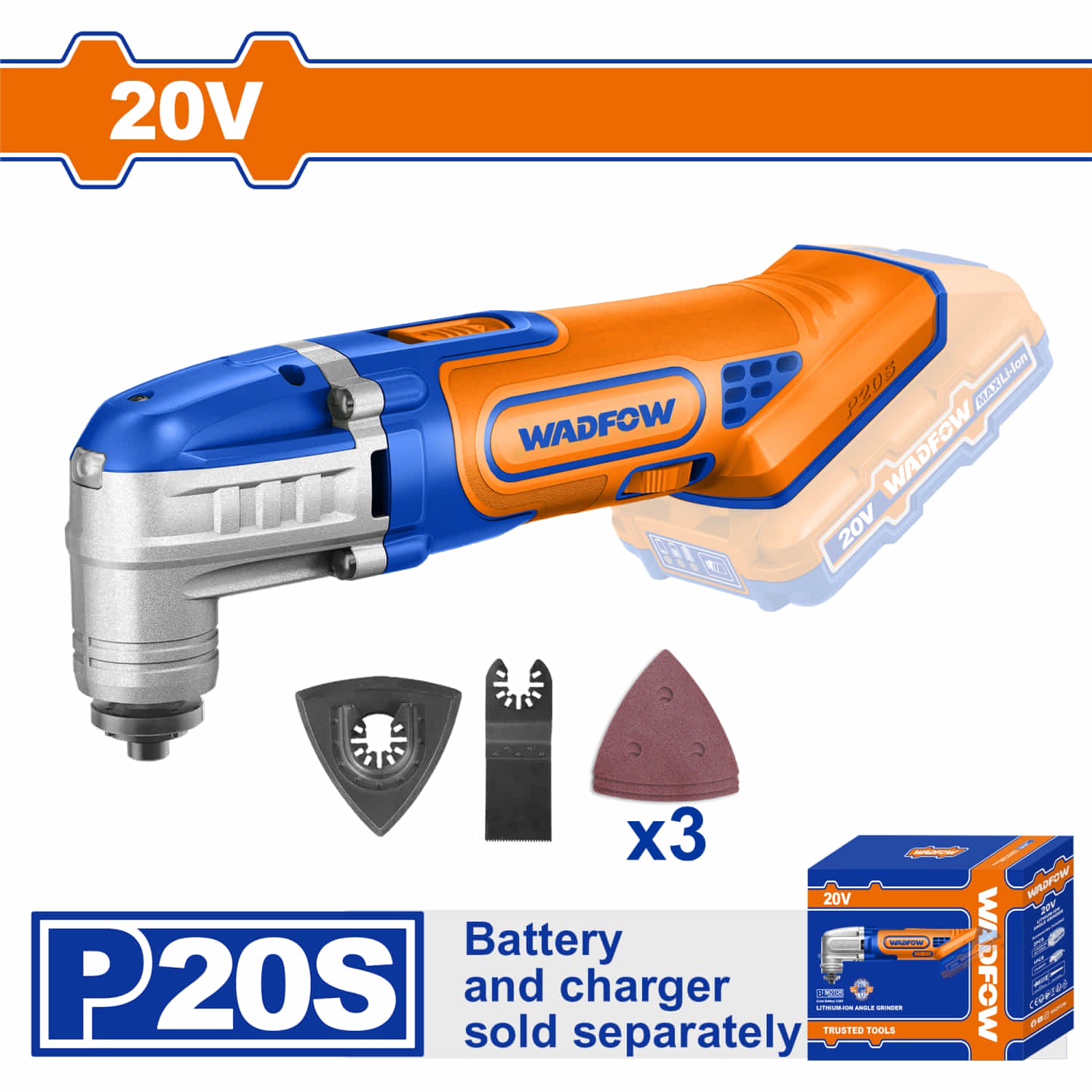 Flexible Multifuncional 20V. 5000-20000rpm. Ángulo de oscilación: 3.2° 6 ajustes de velocidad. No incluye batería ni cargador. Multitool oscilante.