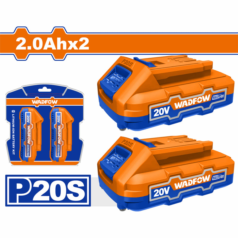 Batería 20V 2.0Ah Compatible con Herramientas P20S. Se vende en set 2 paquetes de baterías de iones de litio (WLBP520) wadfow