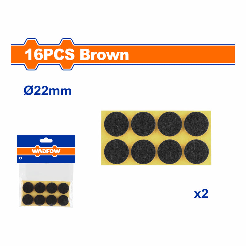 Almohadillas autoadhesivas. φ22mm Marrón Grosor: 3mm Set de 16 piezas.  Fieltros parches deslizadores
