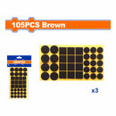 Almohadillas autoadhesivas color Marrón. Tamaños surtidos Grosor: 3mm Set de 105 piezas.  Fieltros parches deslizadores