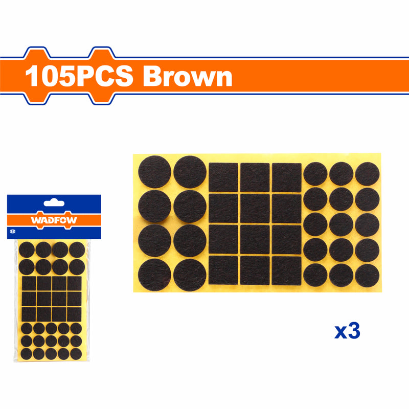 Almohadillas autoadhesivas color Marrón. Tamaños surtidos Grosor: 3mm Set de 105 piezas.  Fieltros parches deslizadores