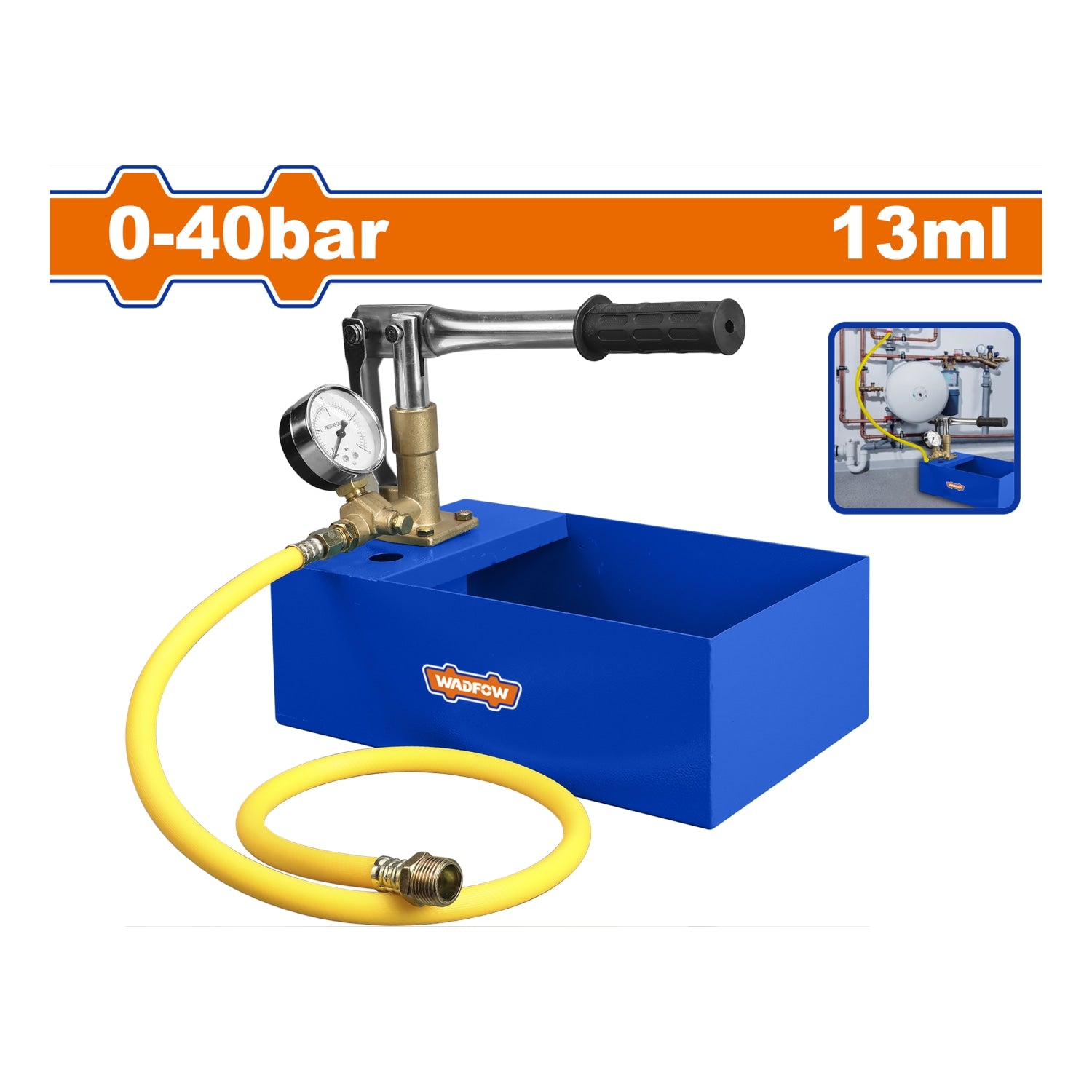 Bomba de Prueba de Presión 0–40 Bar. Flujo 13 ml. Ideal para Tuberías de Agua y Aceite. Válvulas de Cobre.