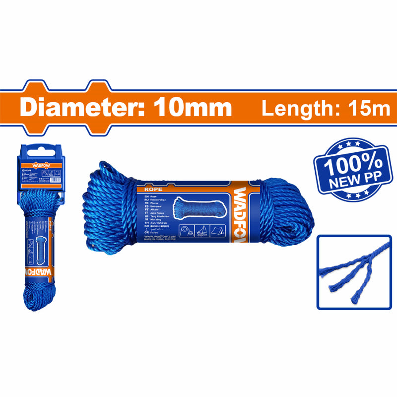 Soga Trenzada de Polipropileno Diámetro: 10mm. Long: 15m. Alta resistencia. Uso en general.