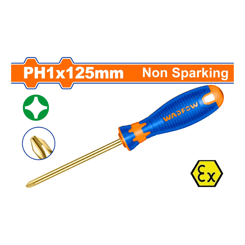 Destornillador Phillips PH1x125mm. Antichispas. Mango redondo.