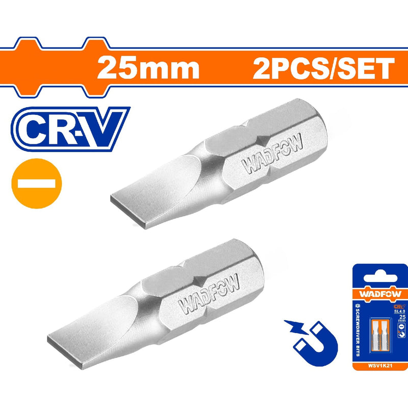 Puntas de destornillador 25mm. CR-V. Set de 2 piezas. Punta magnética. Tipo Plano.