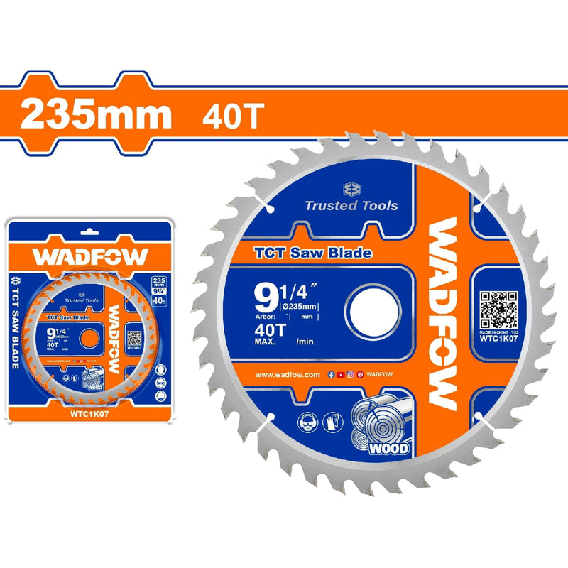 Disco de corte sierra TCT 235mm. 40T. Anillos reductores 16mm y 25.4mm. Para corte en Madera.