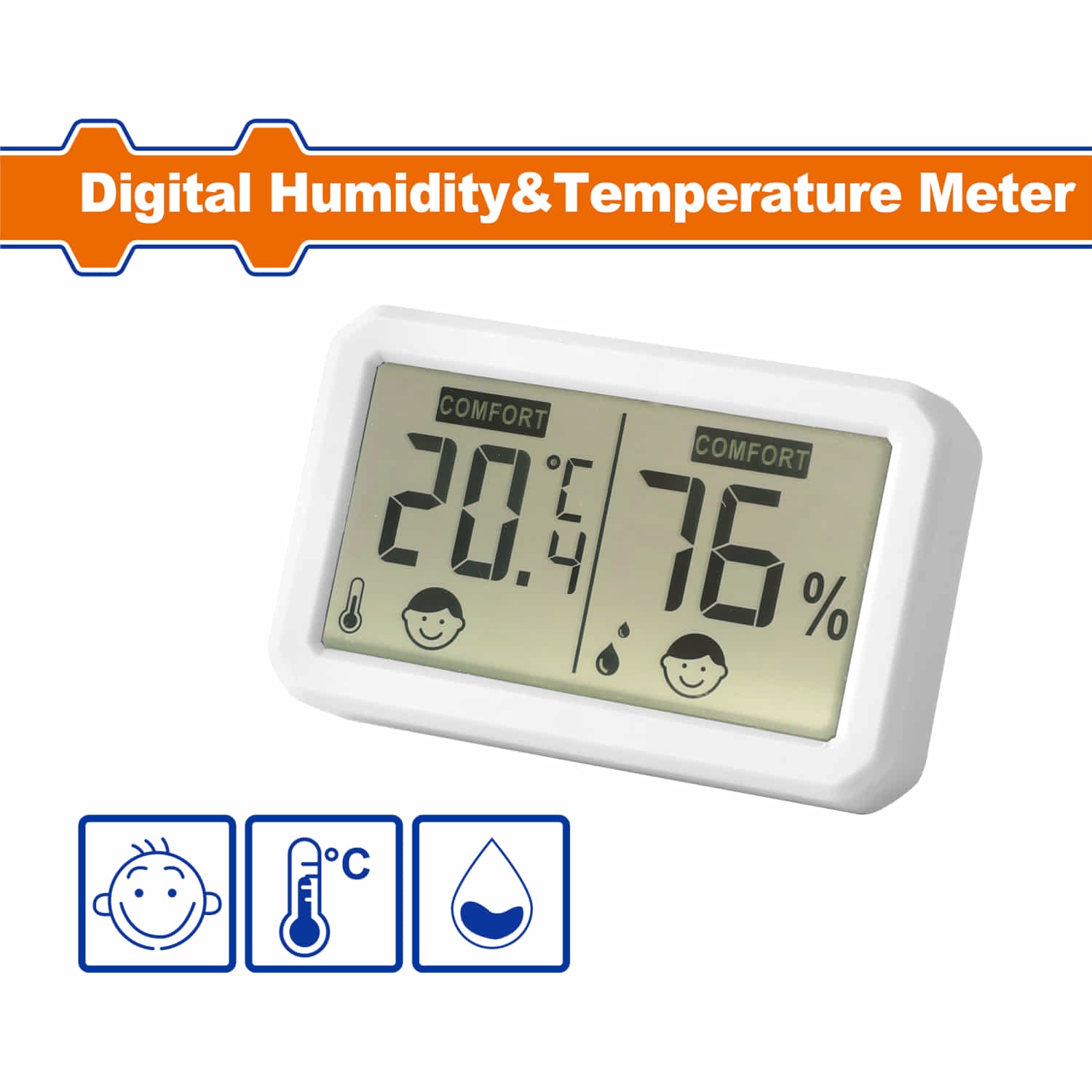 Medidor digital de humedad y temperatura. Temperatura ambiente: -10℃~60℃ Humedad ambiente: 0~100% Función batería baja.