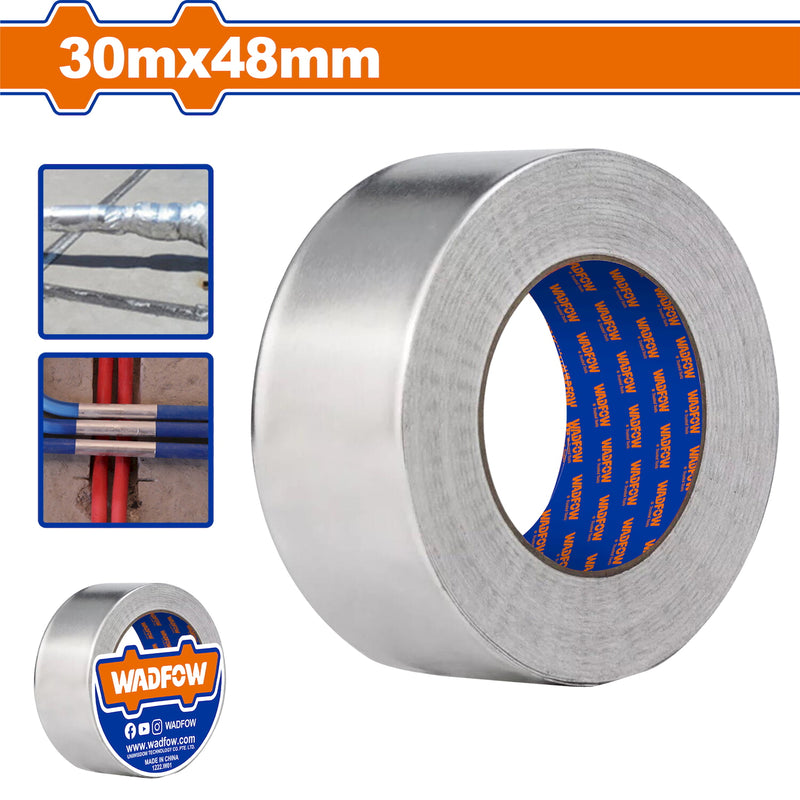 Tape Adhesivo de papel de aluminio 30mx48mm. Esp: 0.08mm. Ideal para unir material aislante.