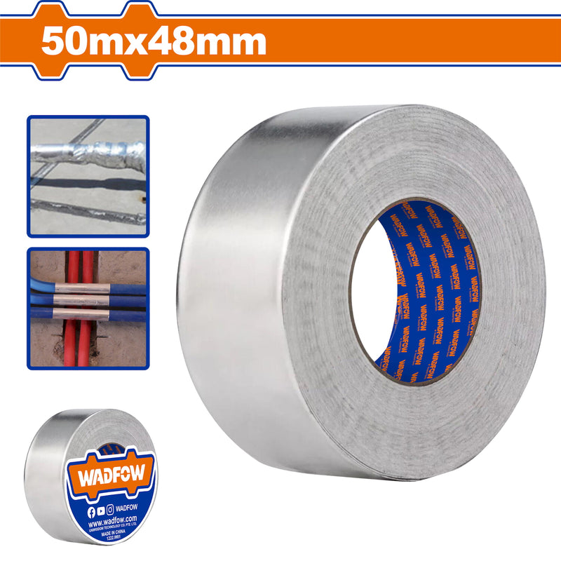 Tape Adhesivo de papel de aluminio 50mx48mm. Esp: 0.08mm. Ideal para unir material aislante.
