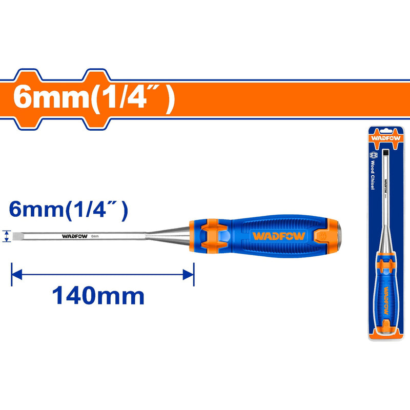Cincel de madera 6mm (1/4") Mango ergonómico. Acero al carbono. Long.140mm