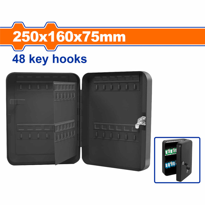 Caja de llaves. Capacidad de 48 llaves Dimensiones externas (H*A*P): 10"x6"x3" (25x16x7.5cm) Apertura con llave. Caja de seguridad para llaves tipo armario.