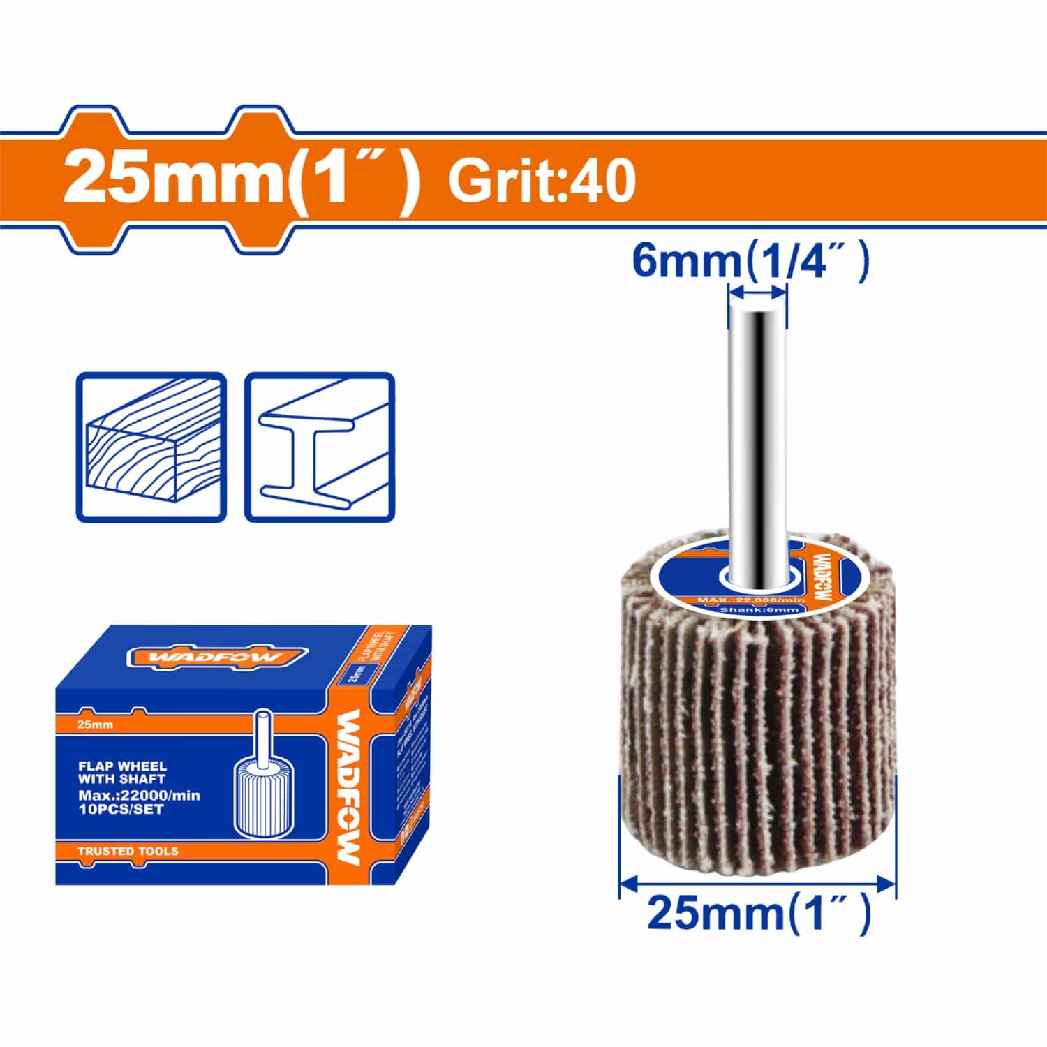 Flaps Wheels combinado. Eje de 6mm. Ideal metal y madera. Nylon Rojo. 25mmx25mmx6mm.