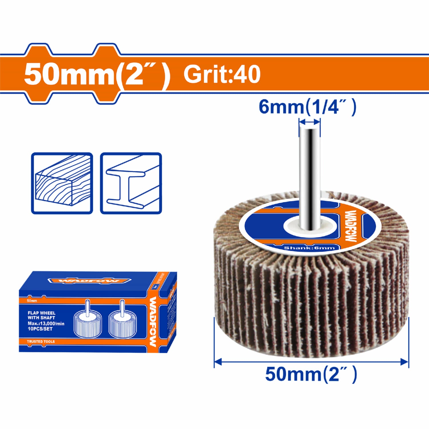 Flaps Wheels combinado con Lija. Eje de 6mm. Ideal metal y madera. Nylon Rojo. 50x25x6mm